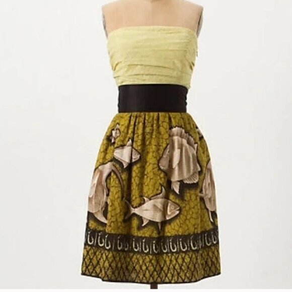 Anthropologie Vanessa Virginia Fish Pattern Baxter Bay Mini Strapless Dress - Picture 16 of 16